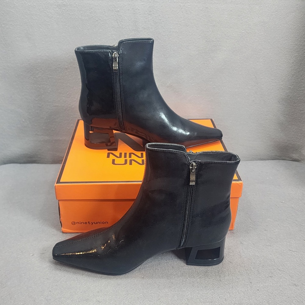 Ninety Union Sage Ankle Boots Black Patent Cutout Block Heel Women Size 10 NIB